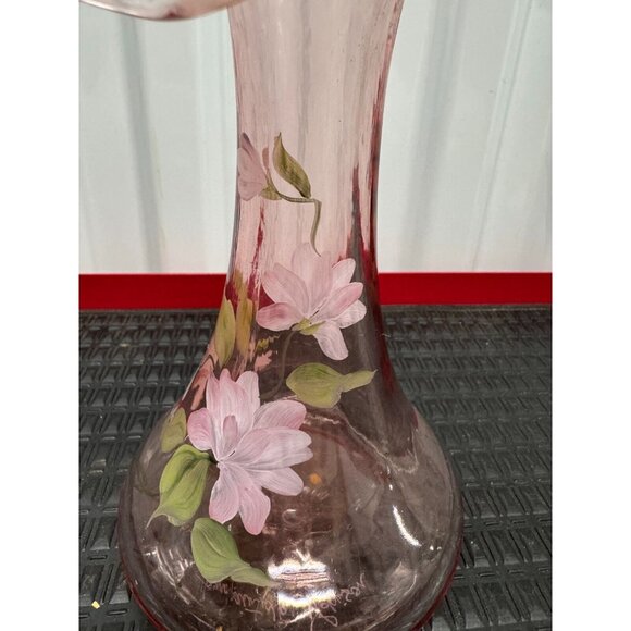 FENTON HAND PAINTED FLOWERS & SIGNED FENTON JACK IN THE PULPIT PINK GLASS VASE - Picture 9 of 15